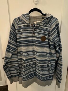 VISSLA Striped Hooded Crewneck Sweater - Blue & Gray